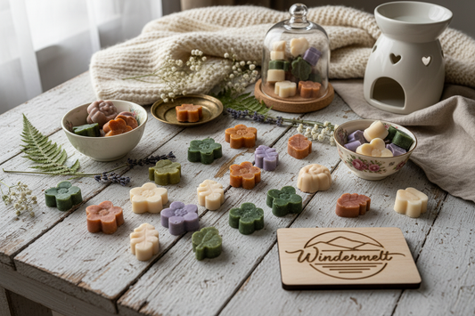 wax melt cottage setup with windermelt lakes logo