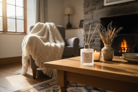 reed diffusor helevellyn edition with windermelt lakes logo in a cottage setup