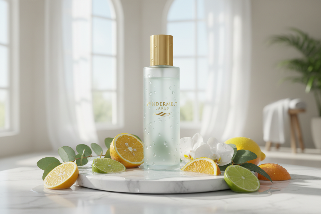 windermelt lakes logo room spray in luxurious setup fresh water citrus fragrance
